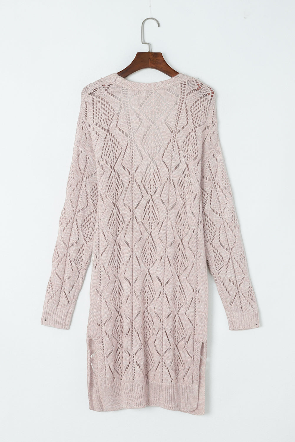 Khaki Openwork Knit Long Cardigan