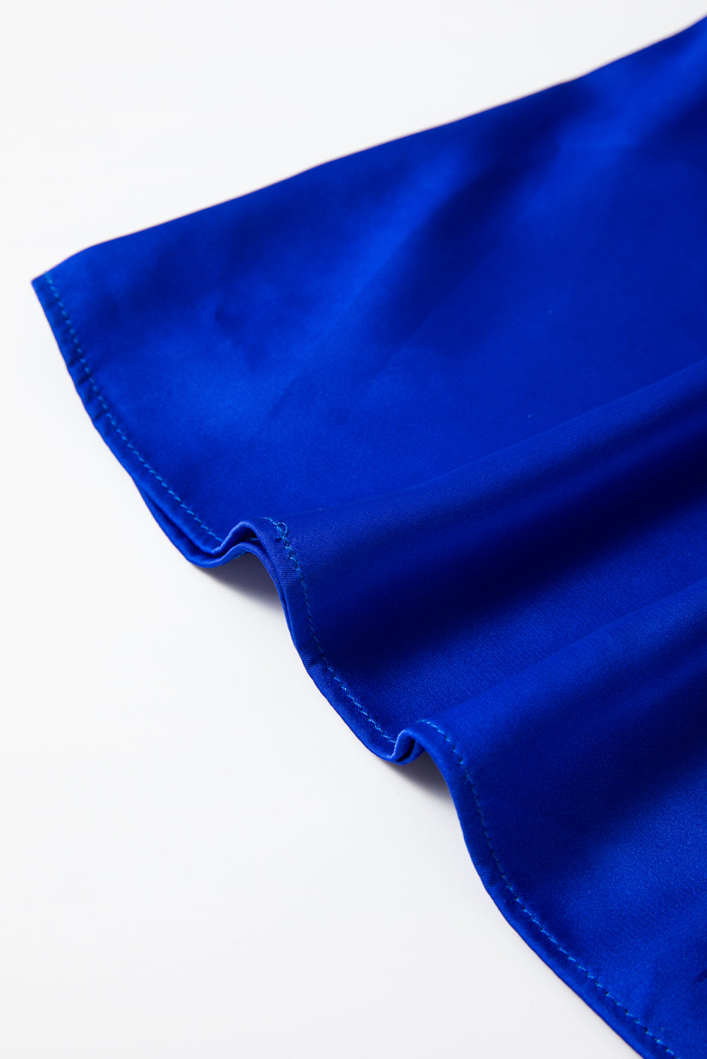 Royal Blue Asymmetric Bell Sleeve Satin Blouse