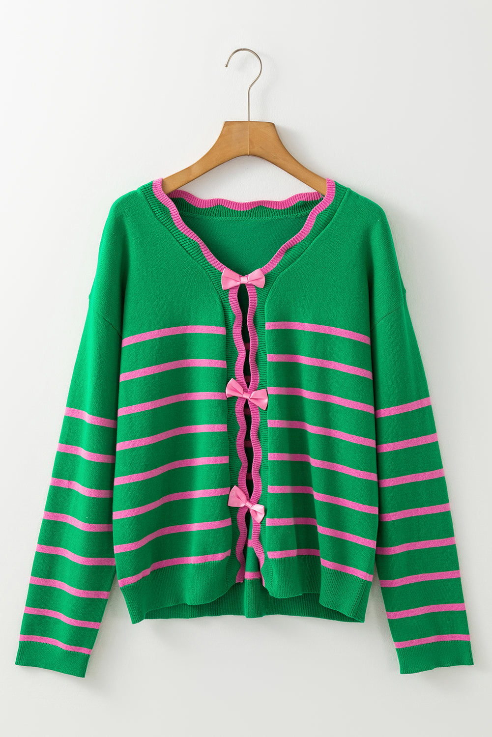 Green Stripe Bow Detail Cardigan