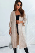 Open Front Sequin Duster Beige Bazaare Mart Sequin Open Front Duster Cardigan