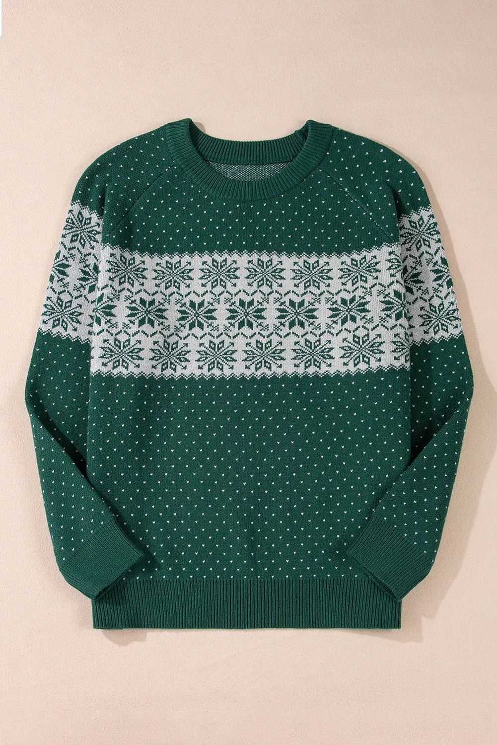 Green Snowflake Pattern Drop Shoulder Sweater Bazaare Mart Plus Size Sweaters