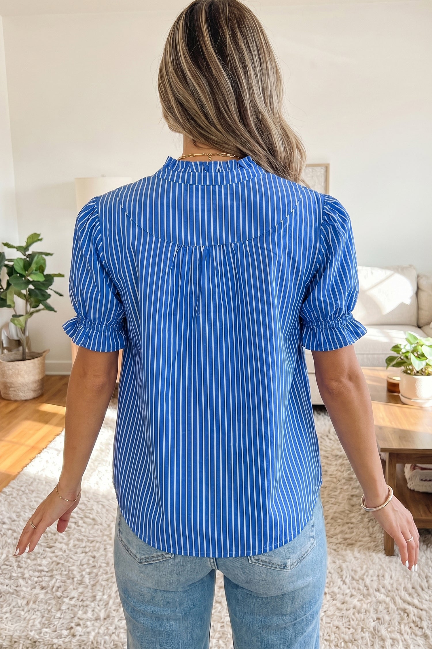 Striped Puff Sleeve Button Front Blouse – Ruffle Cuff Summer Shirt for Women Dear-Lover Dropshipping Tops/Blouses & Shirts