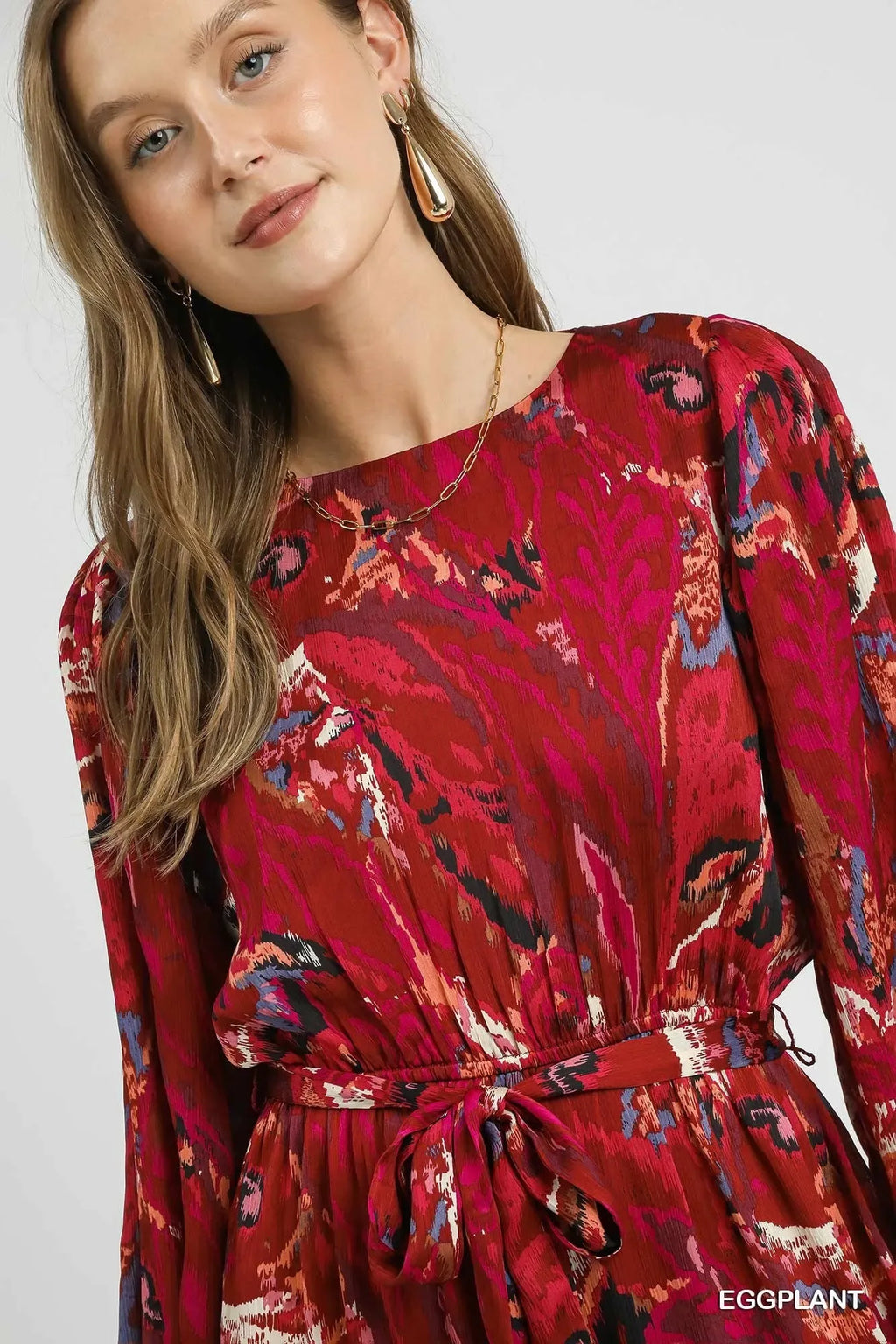 Umgee Red Ruffled Hem Printed Balloon Sleeve Dress Bazaare Mart Red Ruffled Mini Dress