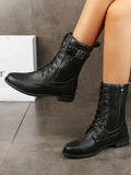 Lady's Motorcycle Boots Black Bazaare Mart Lace-Up Buckle Detail Boots
