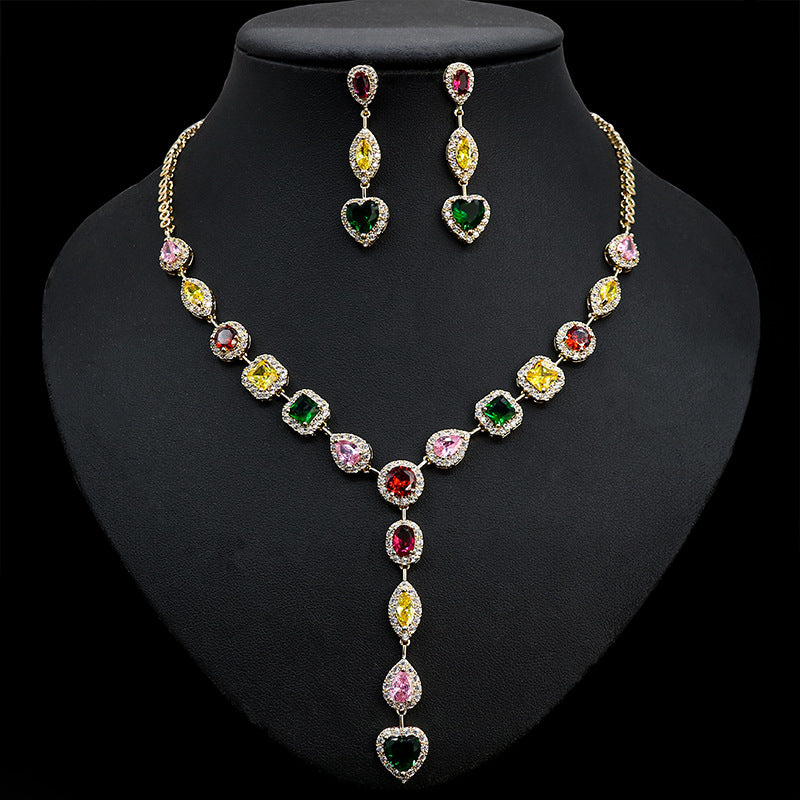 Y-Shape Love Pendant Necklace Earring Set