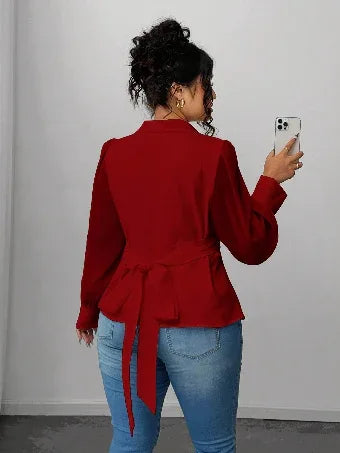 Mesh Semi-Sheer Wrap Button-Front Long Sleeve Blouse Bazaare Mart Mesh Wrap Long Sleeve Blouse