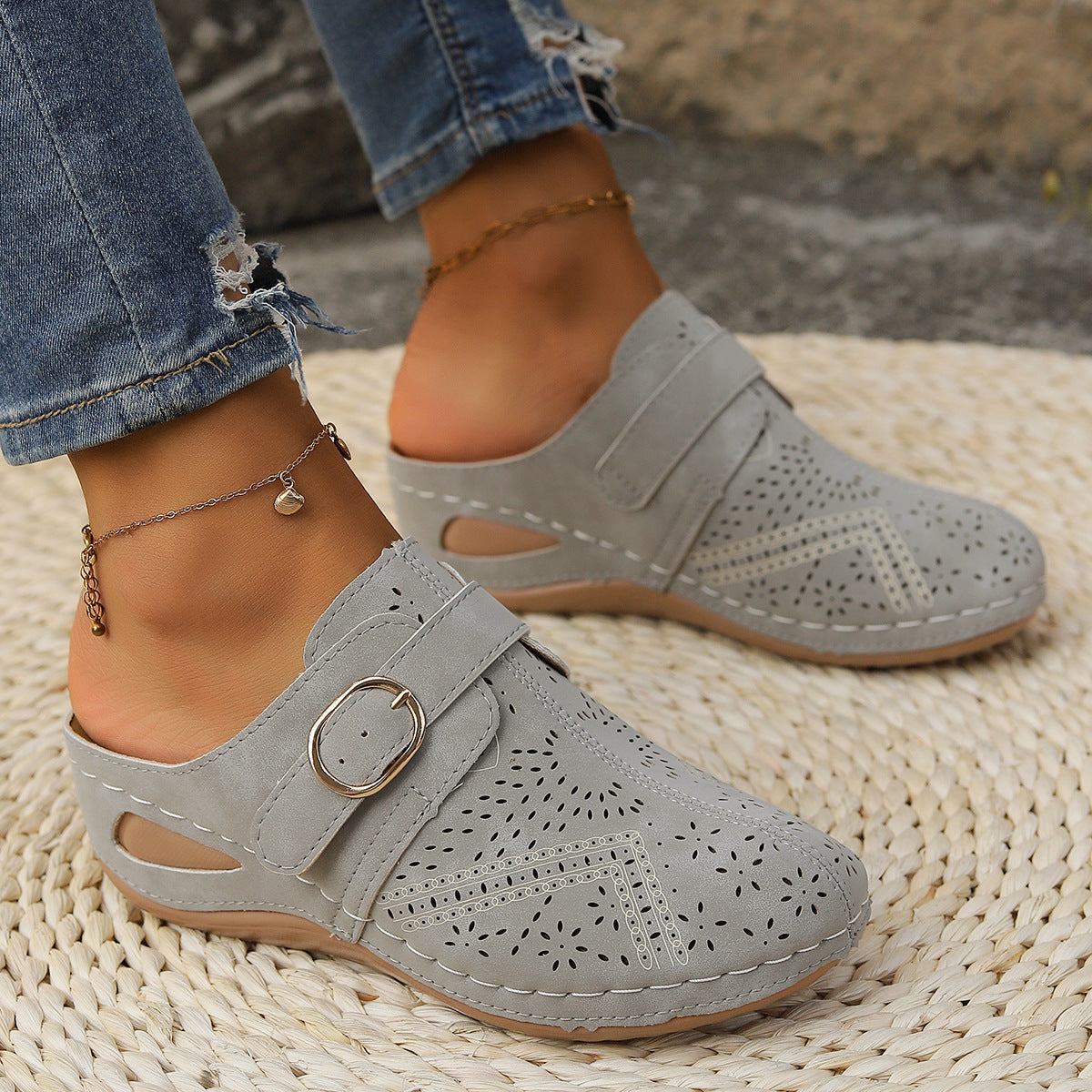 Suede Round Toe Wedge Slip On Shoes