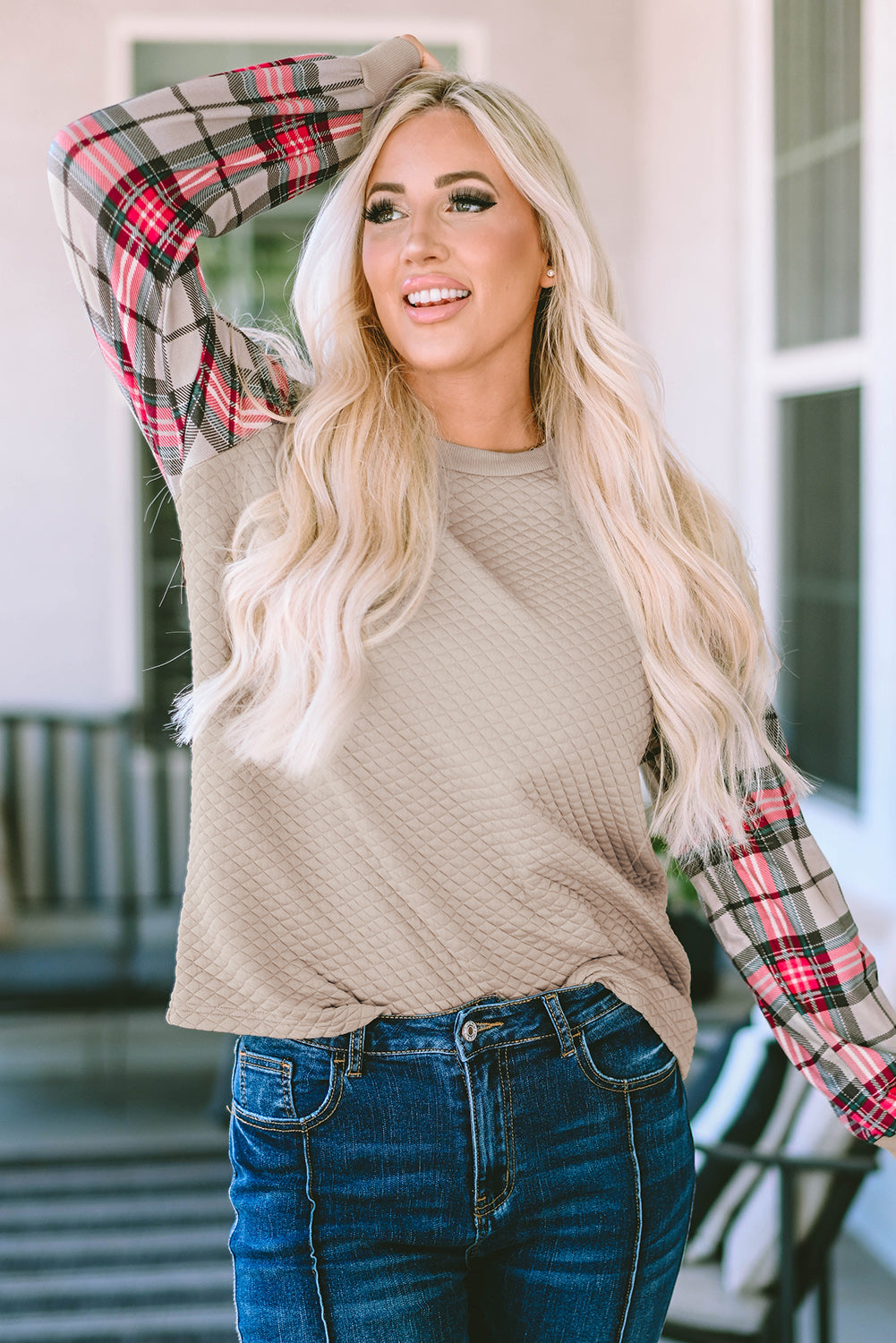 Solid Half Zipper Quilted Pullover Sweatshirt