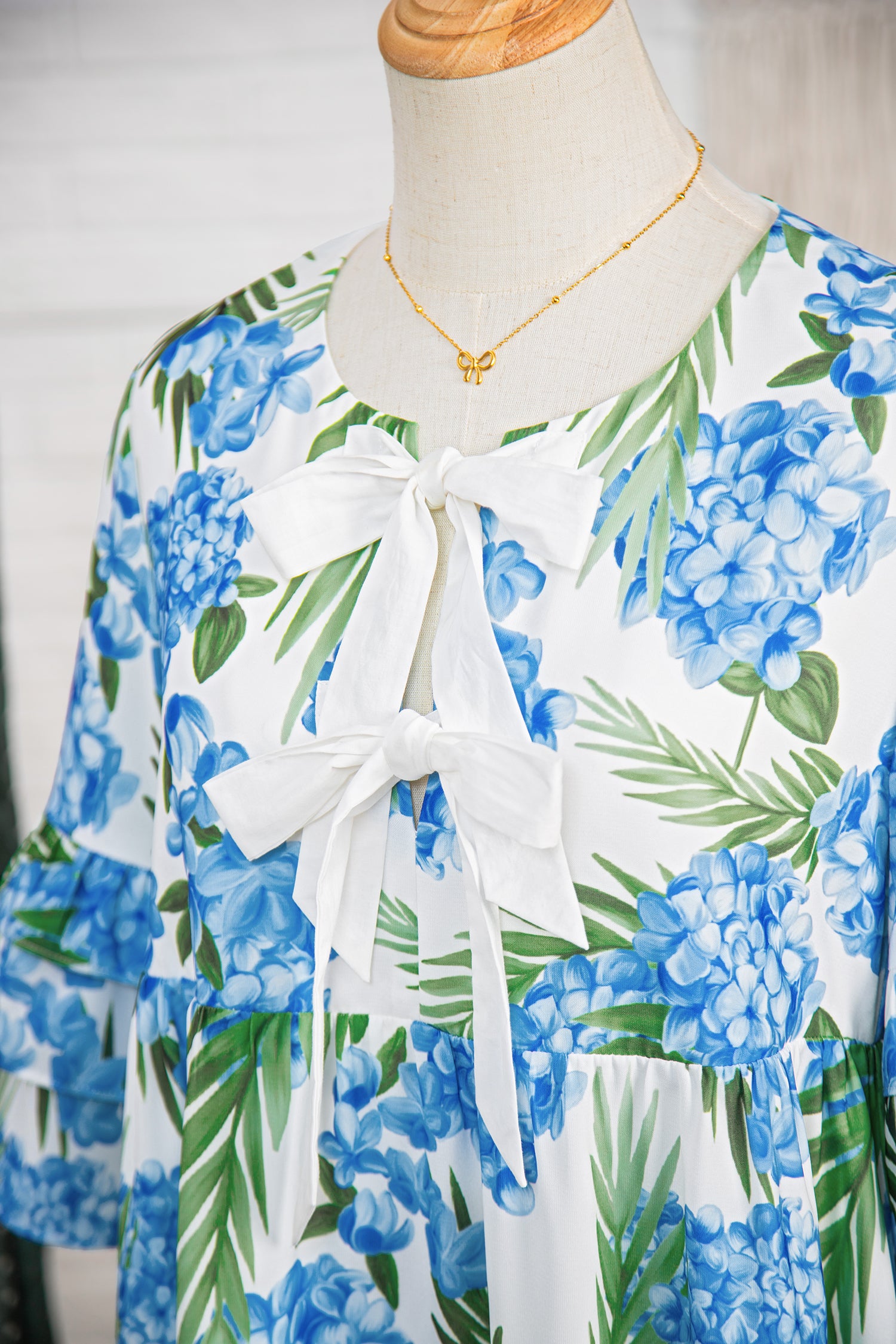 Sky Blue Floral Mini Dress – Ruffle Sleeve Tie Neck Summer Dress Dear-Lover Dropshipping Dresses/Floral Dresses