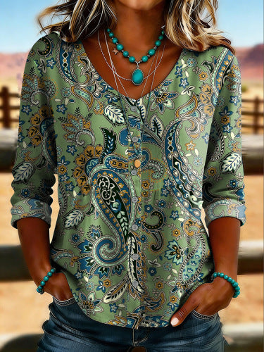 Women’s Floral Henley Top – 3/4 Sleeve 3D Printed Casual Blouse 3 Style CJ Dropshipping Floral 3D Printed Ladies' Henley Shirt