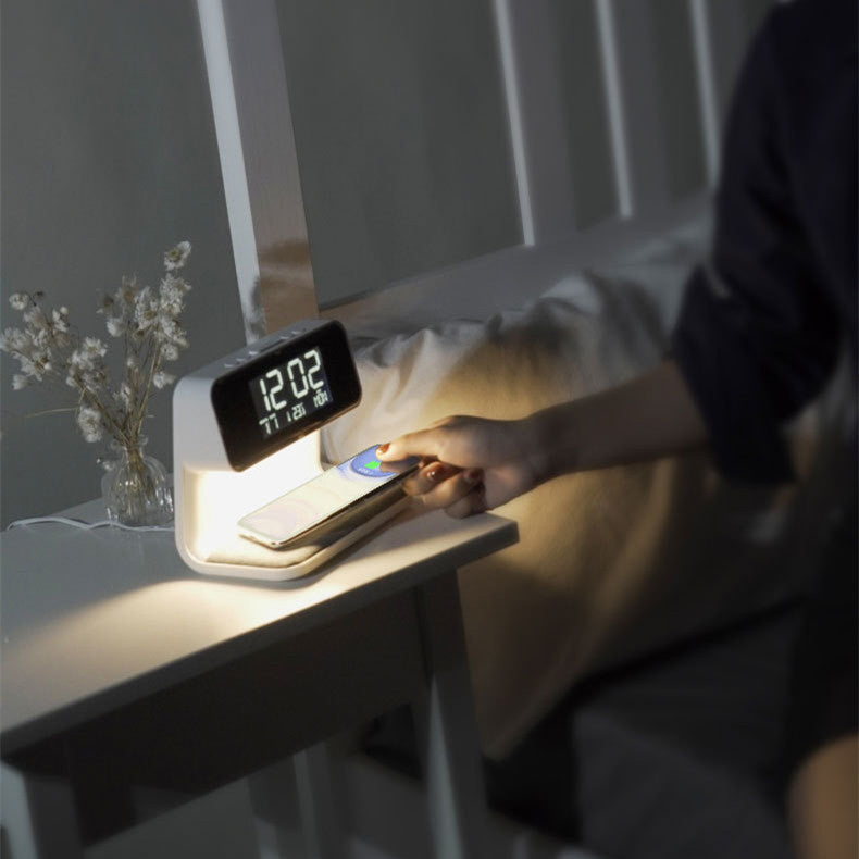 Wireless Bedside Lamp Alarm Clock Phone Charger