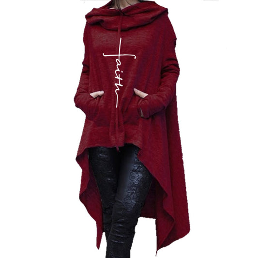 Red Hi Low Faith Poncho Hoodie