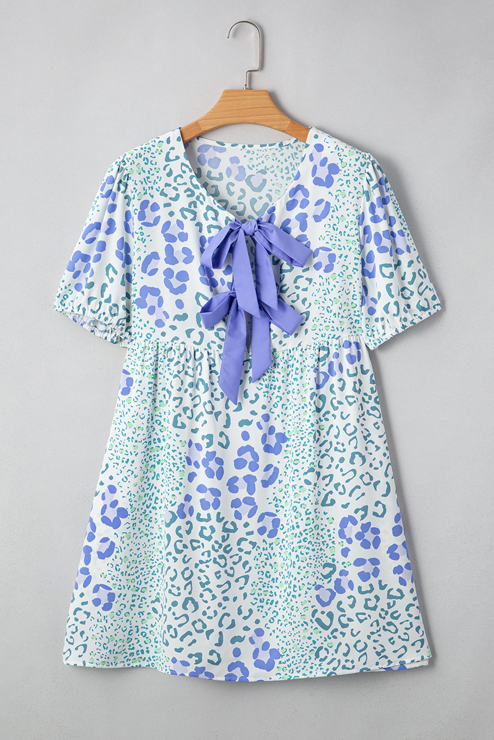 Floral Bow Front Puff Sleeve Mini Dress Shewin Short Dresses