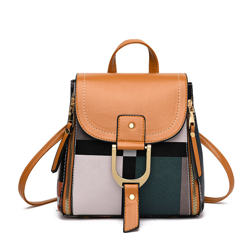 Women Colorblock Grid Backpack