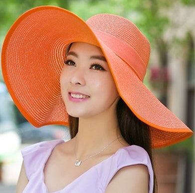 Large Floppy Folding Orange Beach Hat