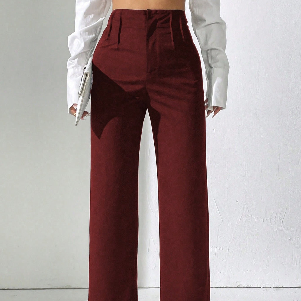 Solid Color Straight Leg High Waisted Slacks