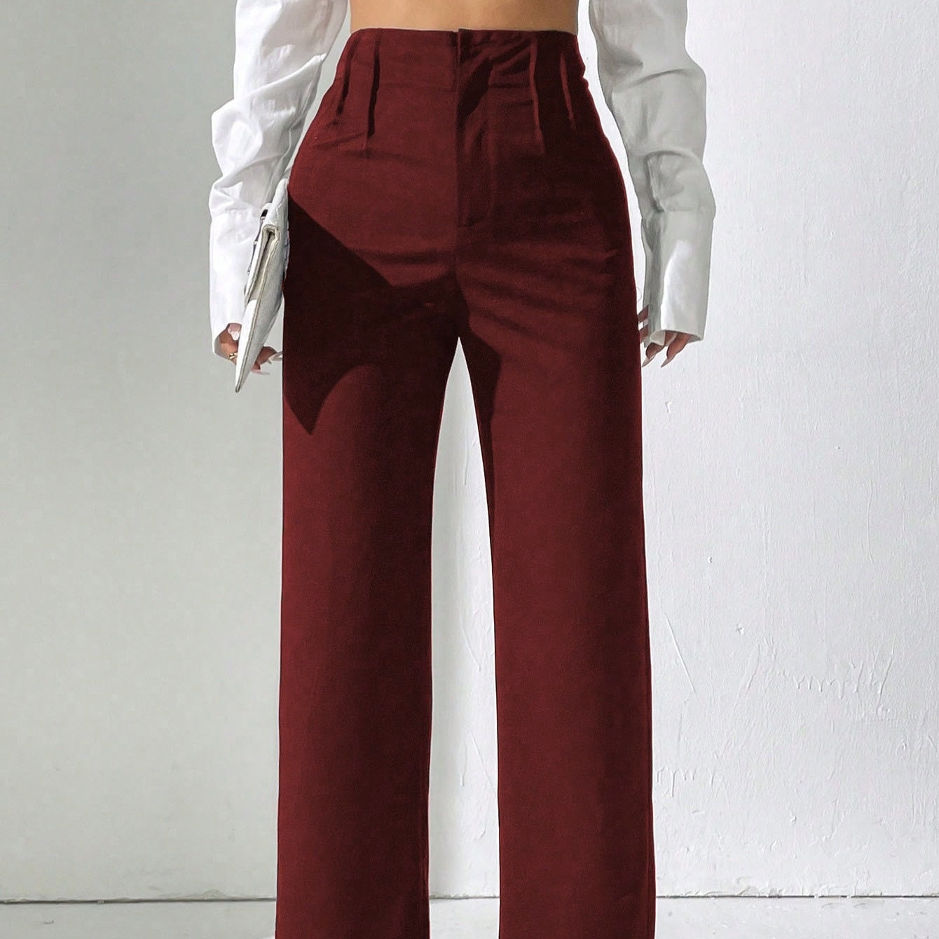 Solid Color Straight Leg High Waisted Slacks