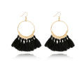 Big Round Fringe Drop Earrings Black Bazaare Mart Earrings
