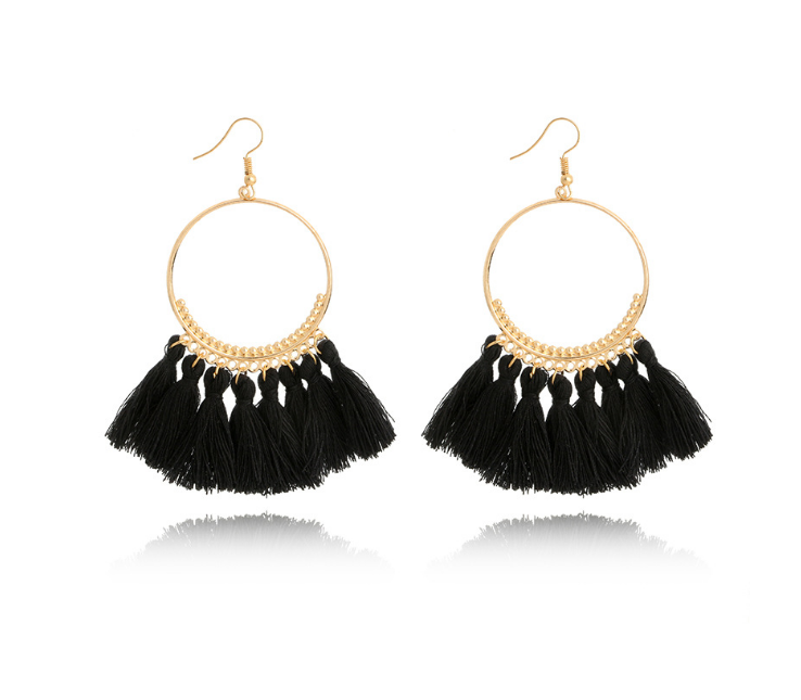 Big Round Fringe Drop Earrings - Bazaare Mart