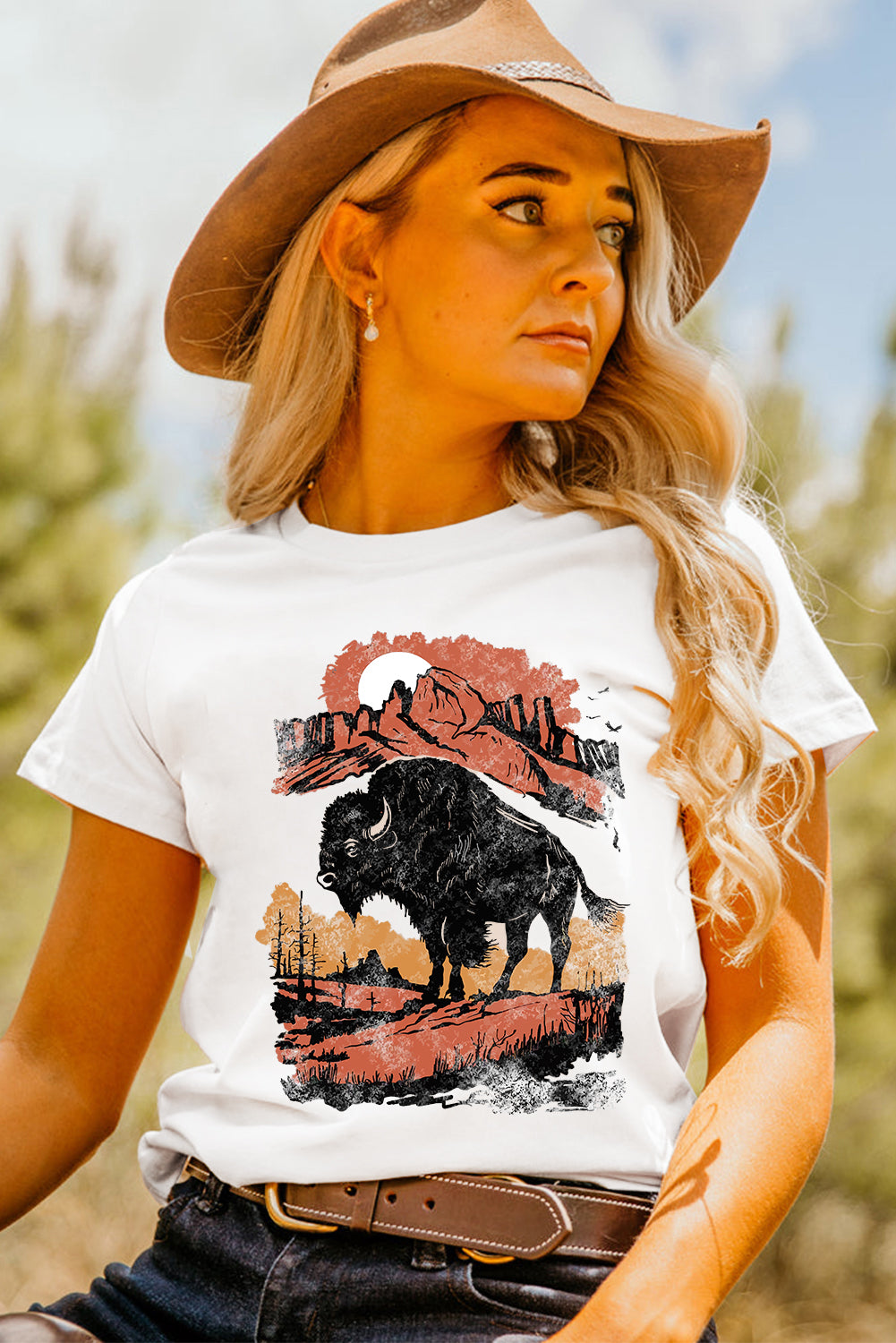Retro Western Buffalo On Plains Tee