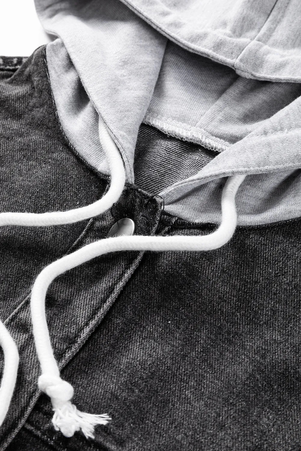 Distressed Drawstring Hooded Denim Jacket