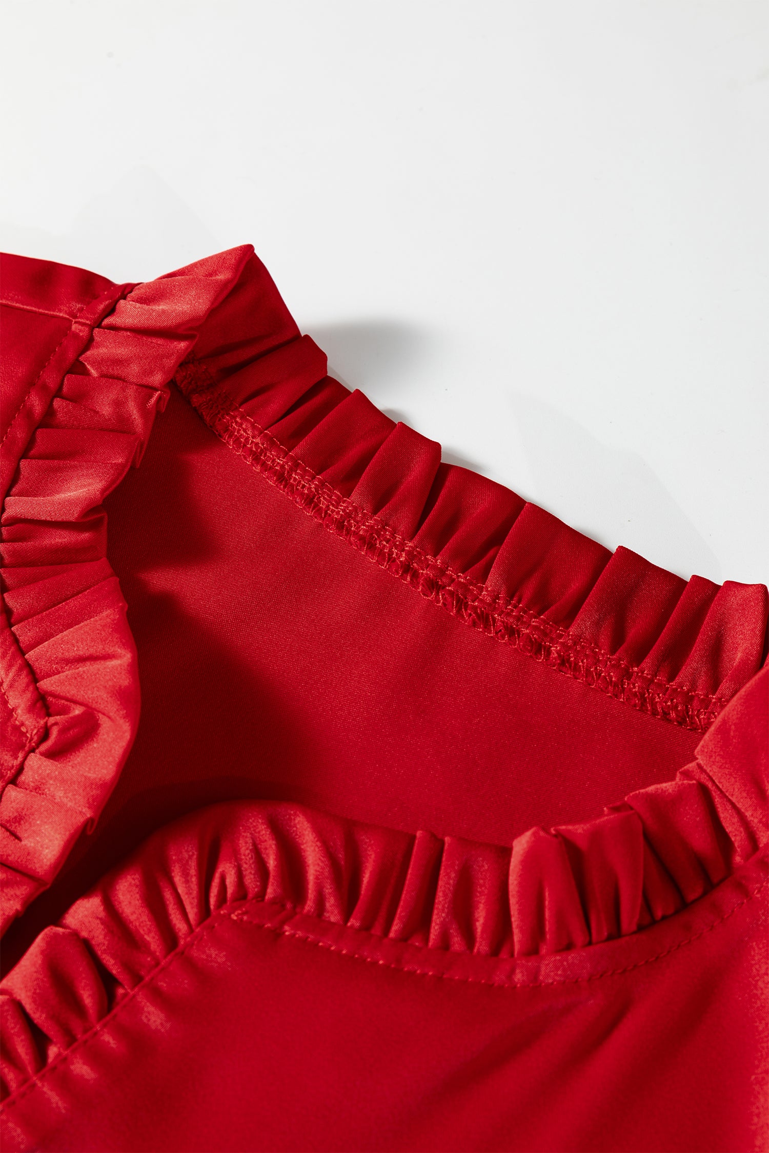 Solid Color Frilled V Neck Bow Detail 3/4 Sleeve Blouse Bazaare Mart Tops/Blouses & Shirts