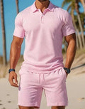 Men's Polo Shirt And Matching Drawstring Shorts Set Pink Bazaare Mart Shorts Set