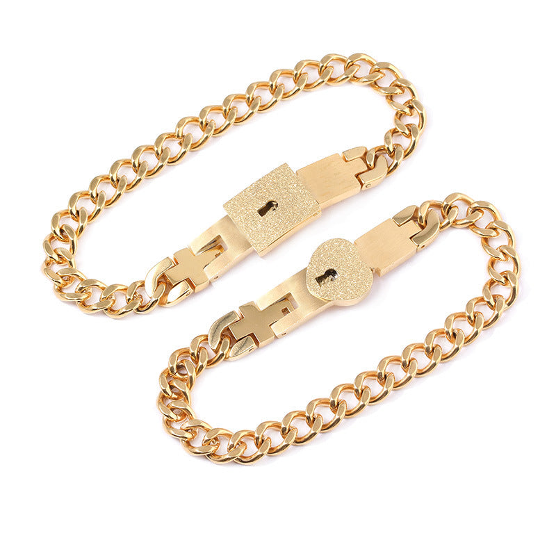 Couple's Love Lock Bracelet & Key Necklace Set