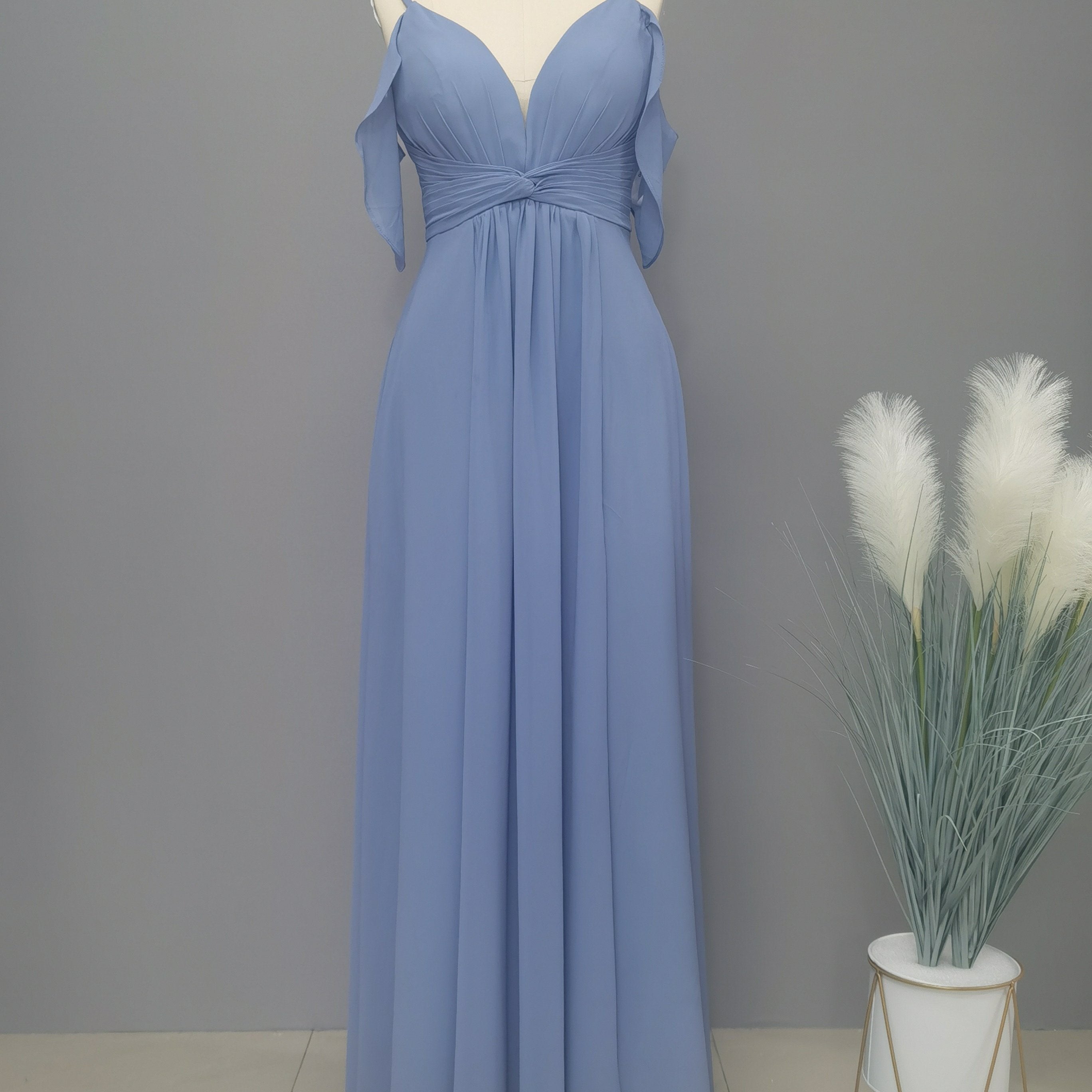 Elegant Cold Shoulder V-Neck Bridesmaid Dress