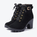 Chunky Heel Faux Suede Booties black Bazaare Mart Booties