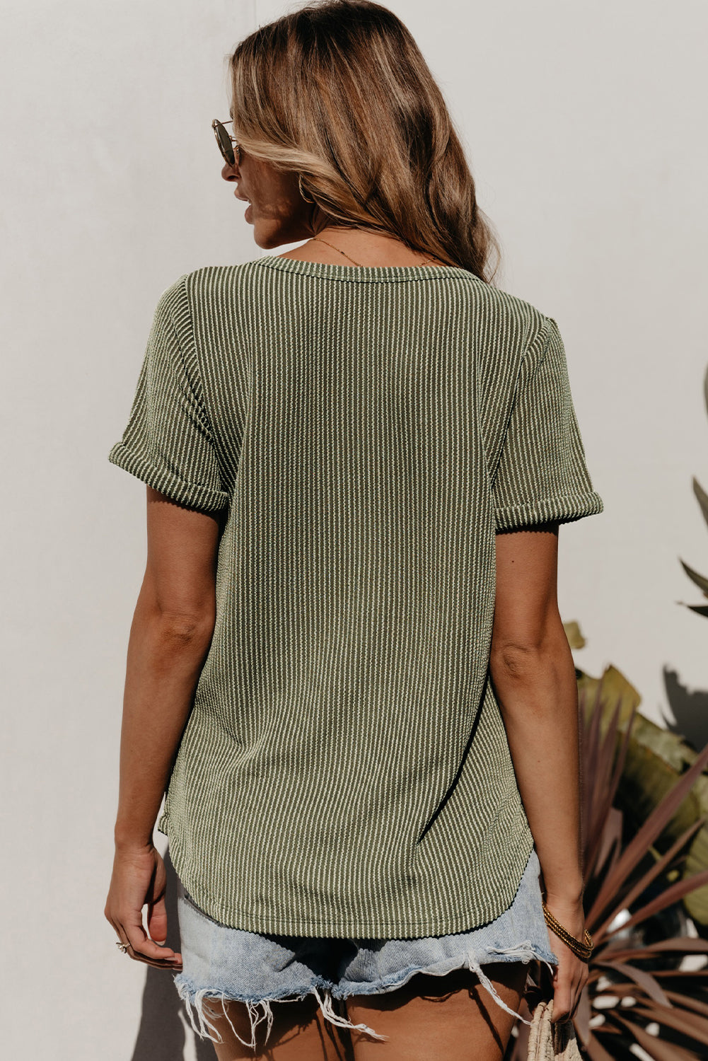 Laurel Green Corded V Neck Top
