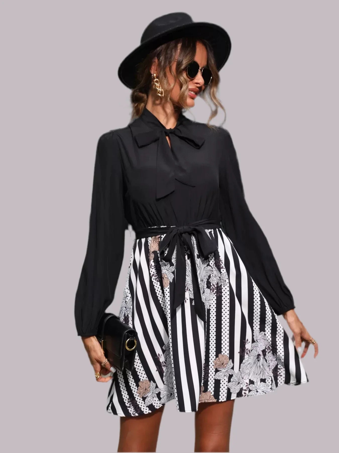 Striped Tie Front Long Sleeve Mini Dress Trendsi Long Sleeve Striped Dress