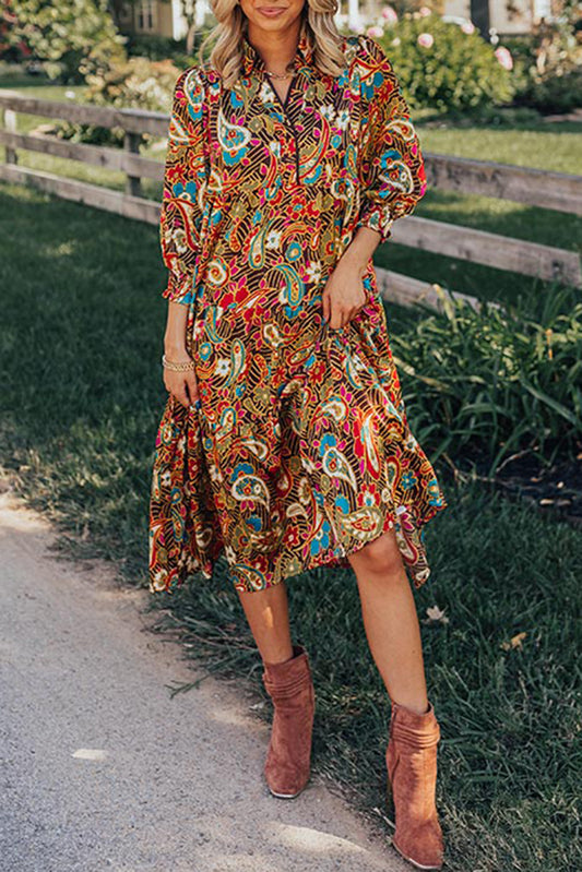 Paisley 3/4 Sleeve Midi Dress