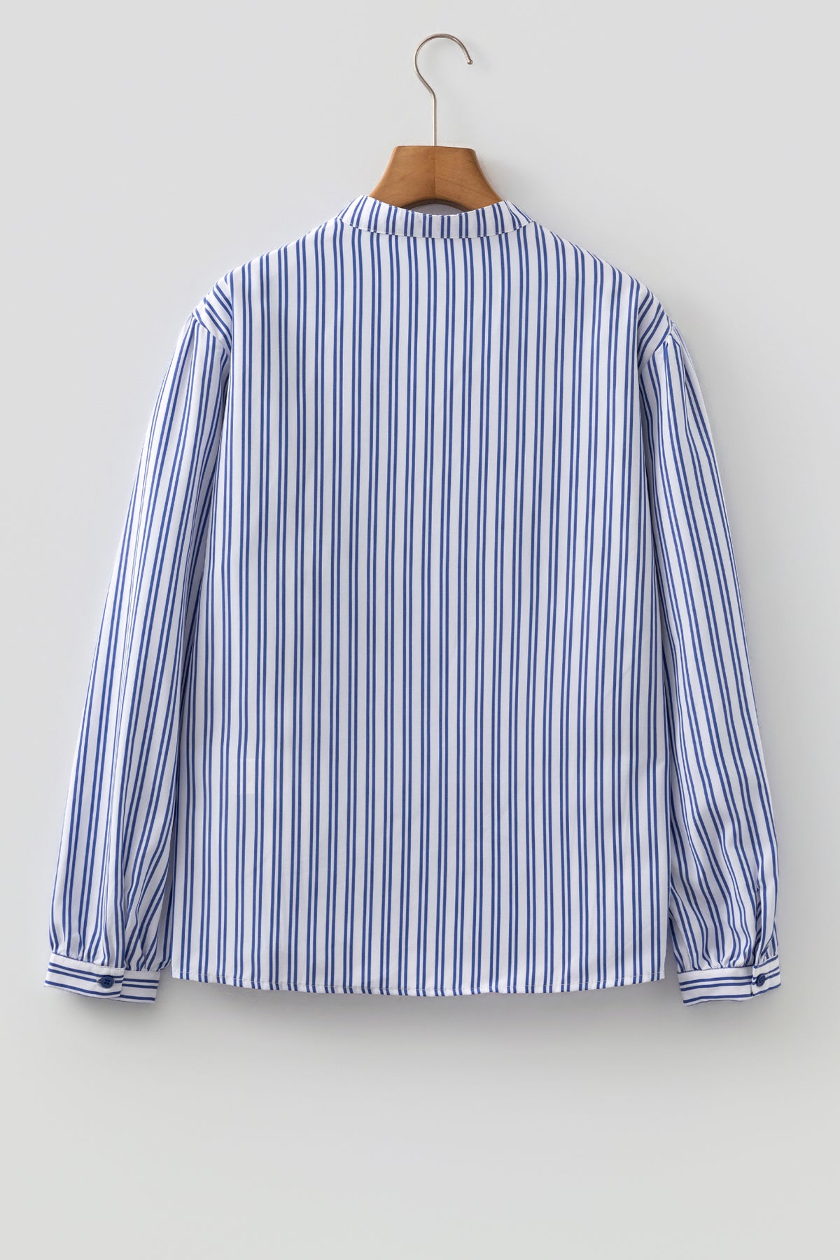 Blue Stripe Embroidered Detail Button Front Long Sleeve Shirt