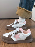 Contrast Star Lace-Up Sneakers Blush Pink Trendsi Contrast Star Lace-Up Athletic Sneakers