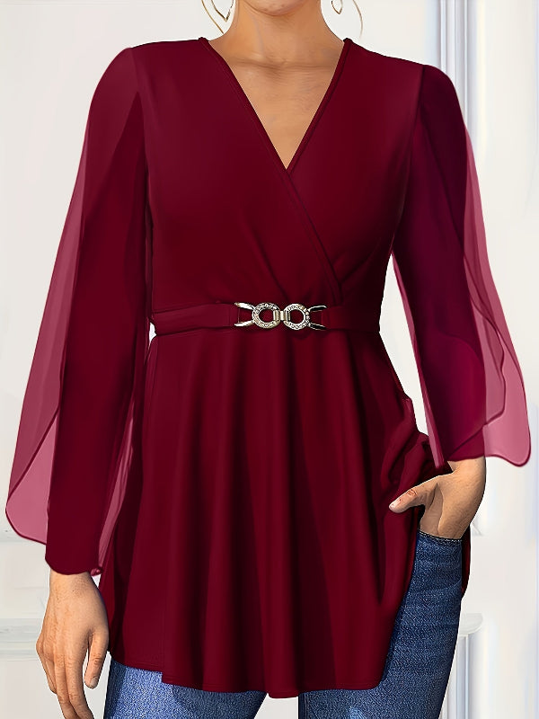 Chiffon V-Neck Peplum Blouse