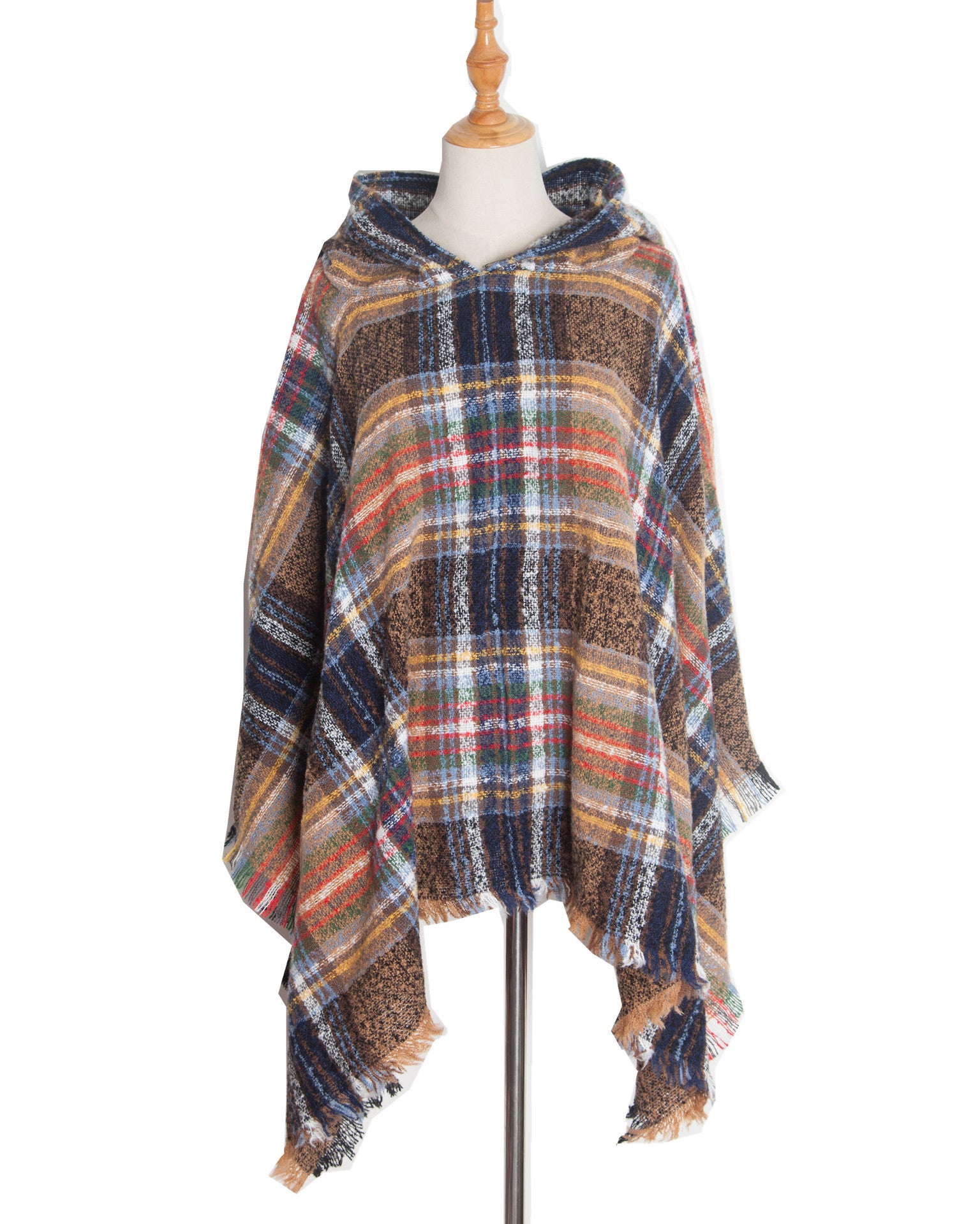 Plaid Hooded Poncho - Bazaare Mart