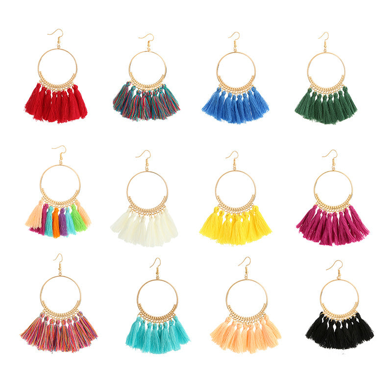 Big Round Fringe Drop Earrings - Bazaare Mart