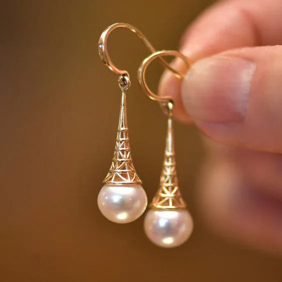 Normcore Simple Hollow Pearl Earrings Gold Alloy 1 pair Bazaare Mart Pearl Dangle Earrings