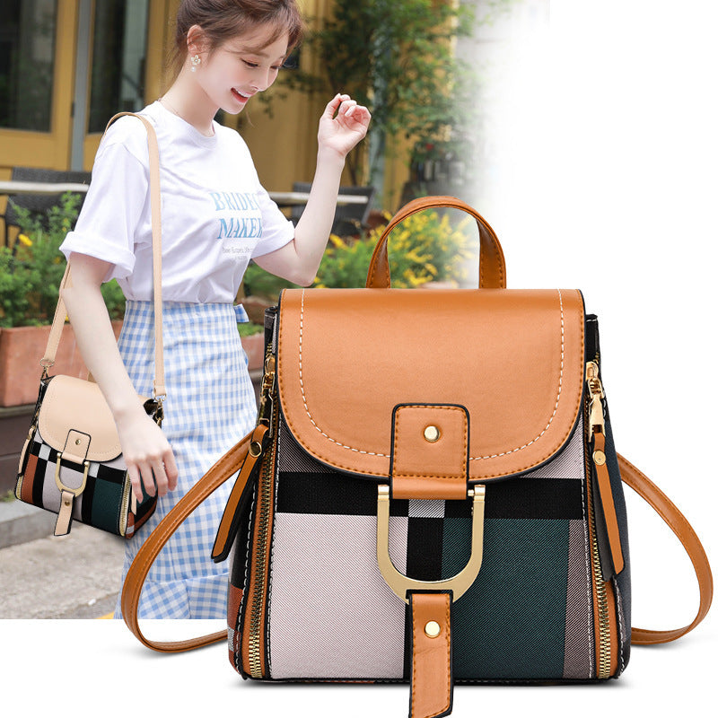 Women Colorblock Grid Backpack