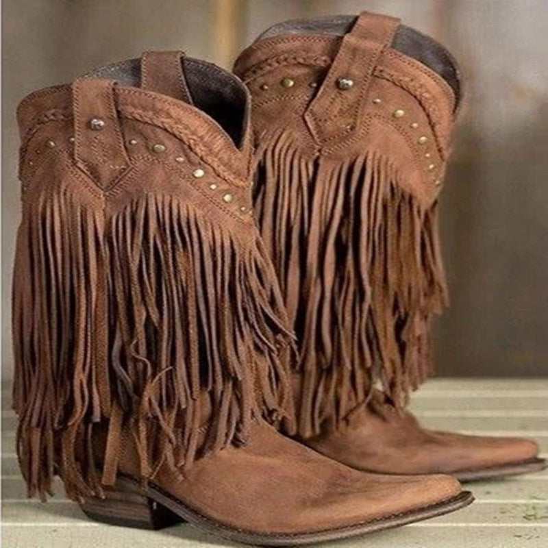 Women's Fringed Mid Rise Boots