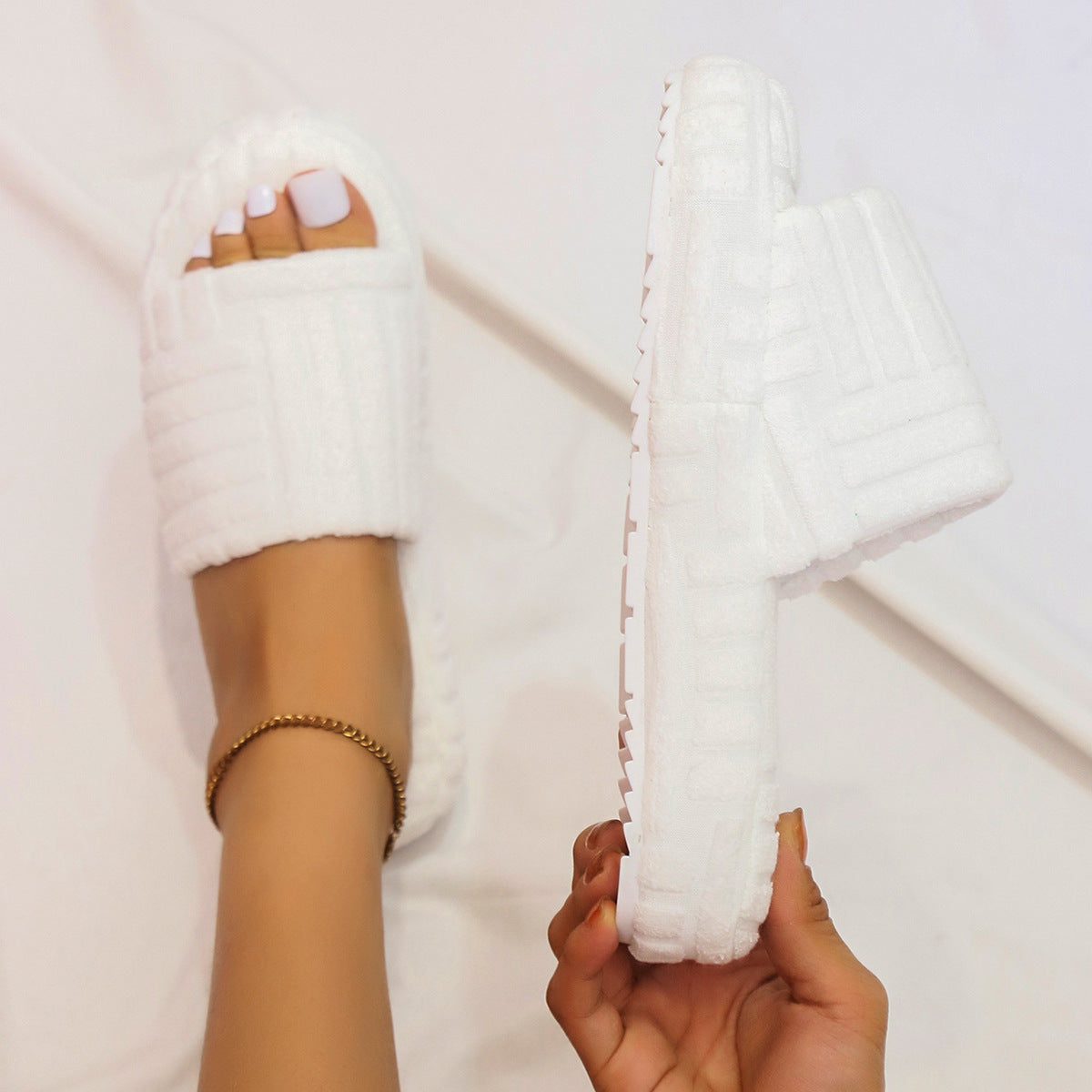 Velvety Thick Sole Open Toe Slippers