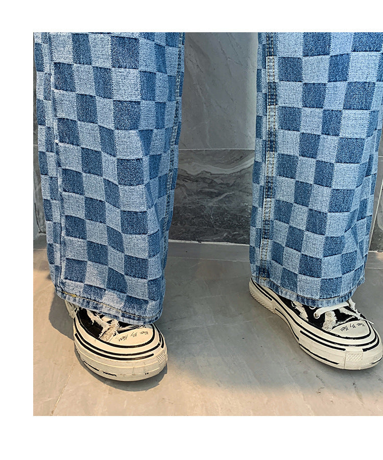 Women's Blue Checker Jeans
