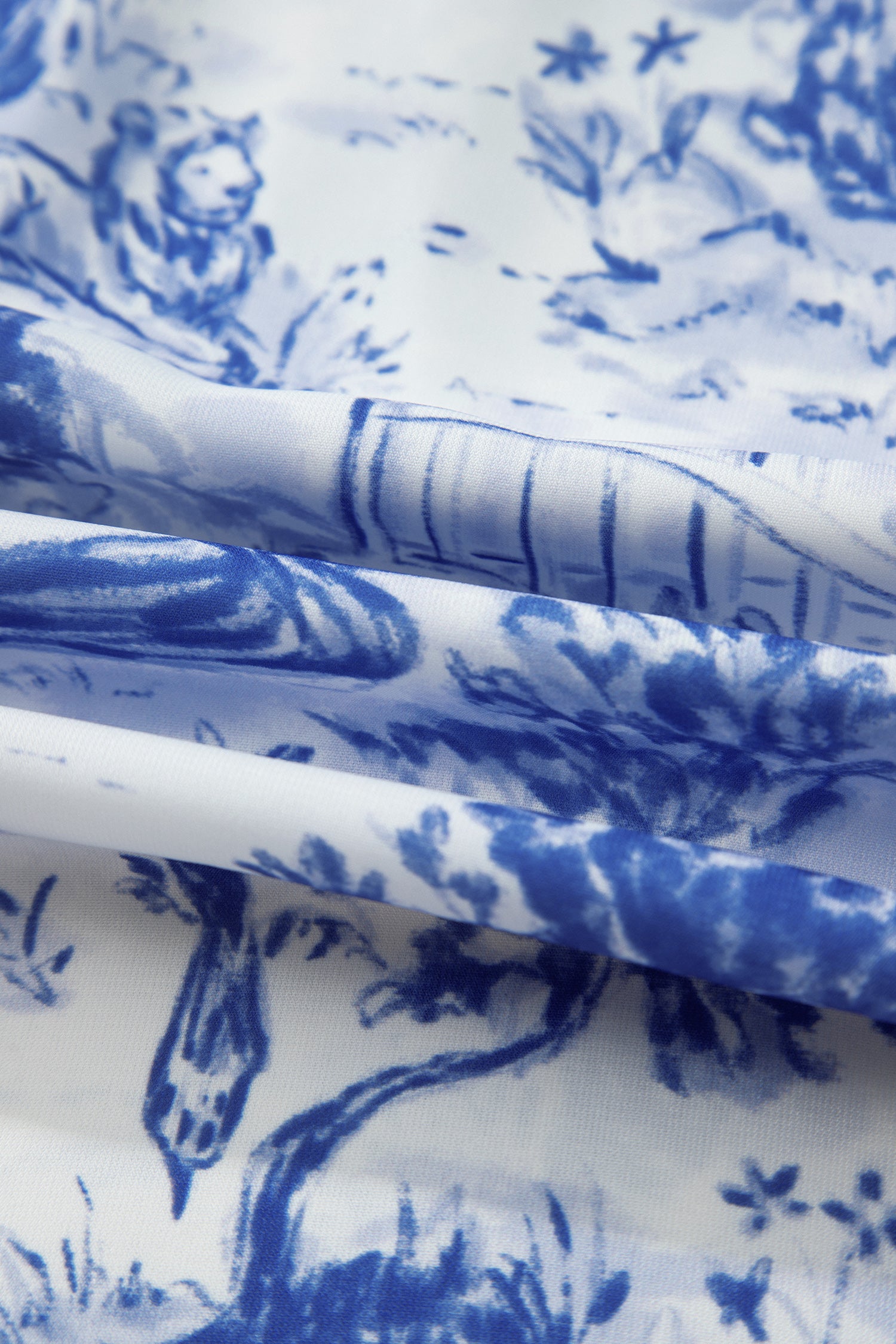 Blue Toile Print Smocked Puff Sleeve Blouse Dear-Lover Dropshipping Tops/Blouses & Shirts