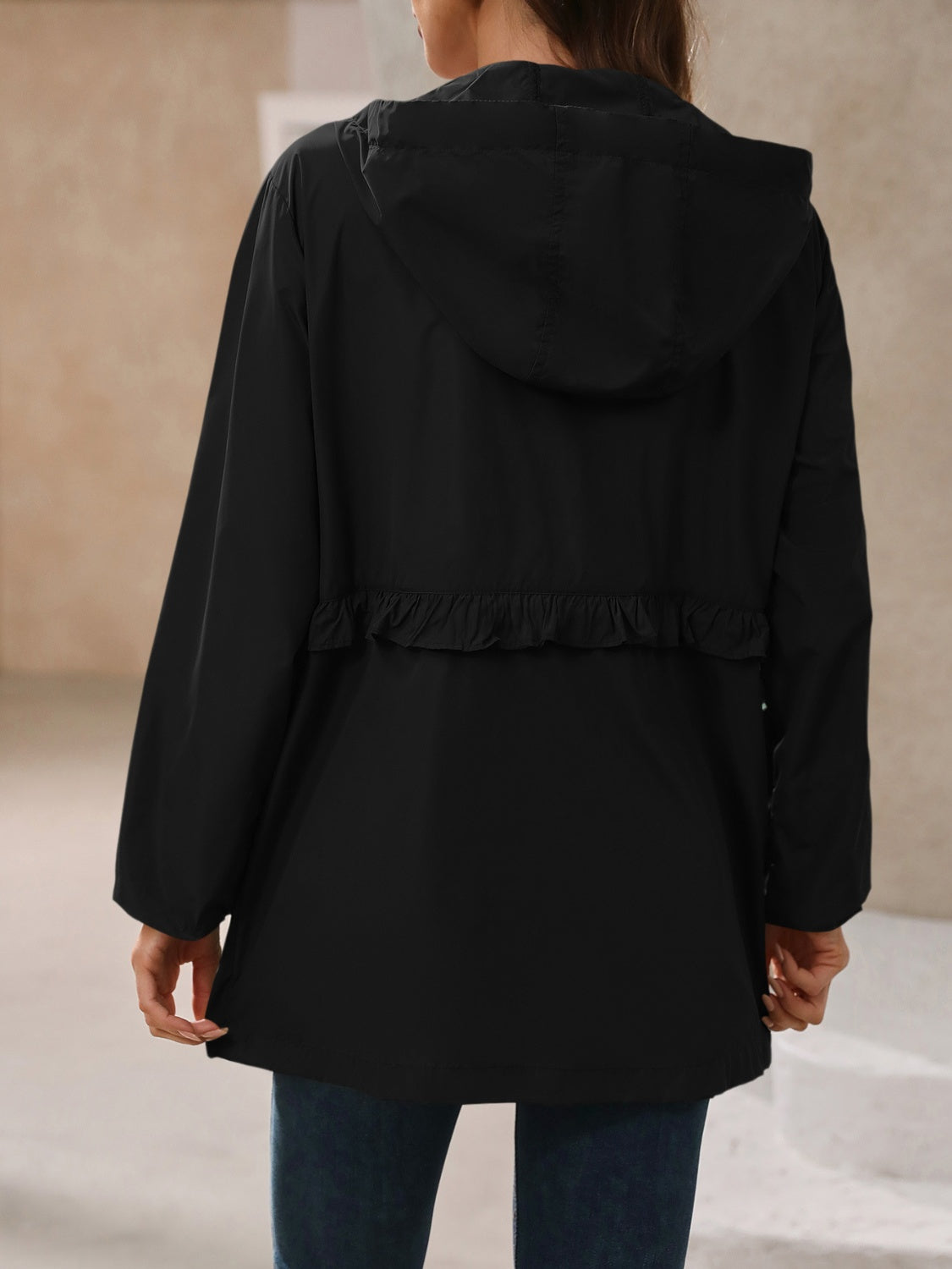 Waterproof Gathered Waist Hooded Jacket