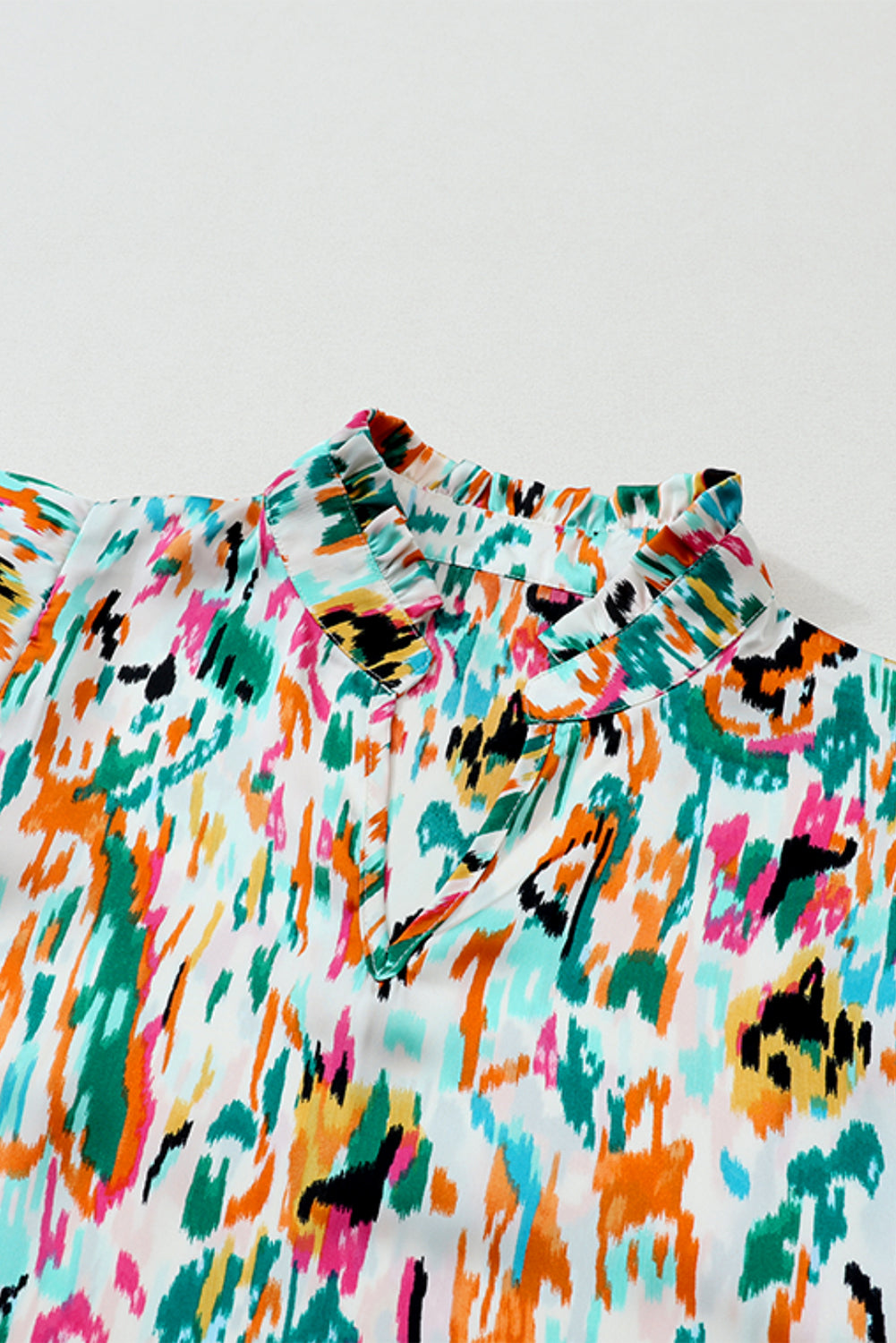 Multicolour Abstract Print 3/4 Puff Sleeve Ruffle Blouse