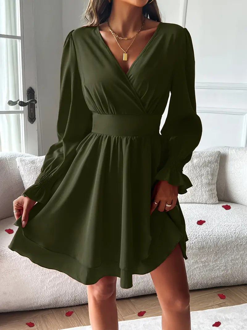 Feminine Double-Layer V-Neck Dress