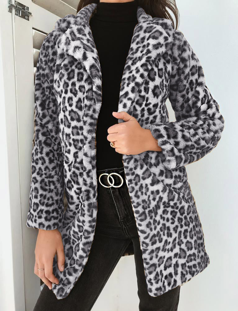 Plush Slim-fit Leopard Coat
