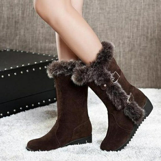 Faux Fur Suede Mid-Calf Round Toe Boots