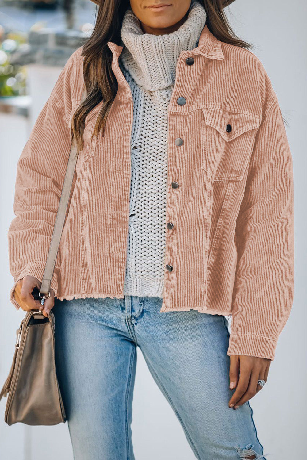 Pink Corduroy Button Up Jacket